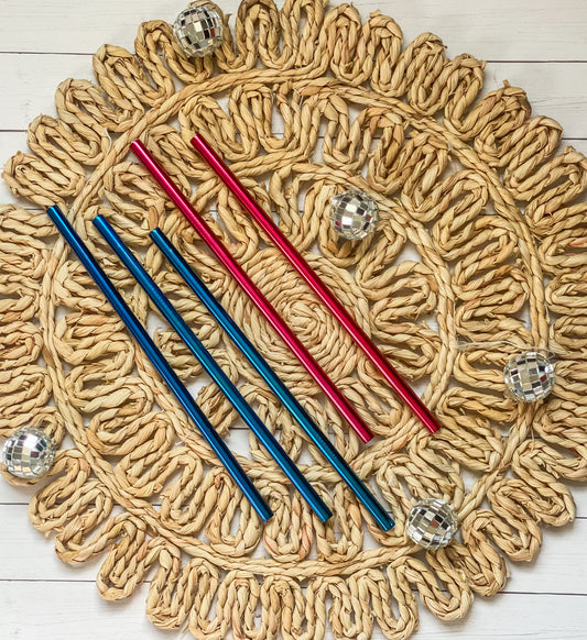 Blue Straight Stainless Steel Reusable Straw