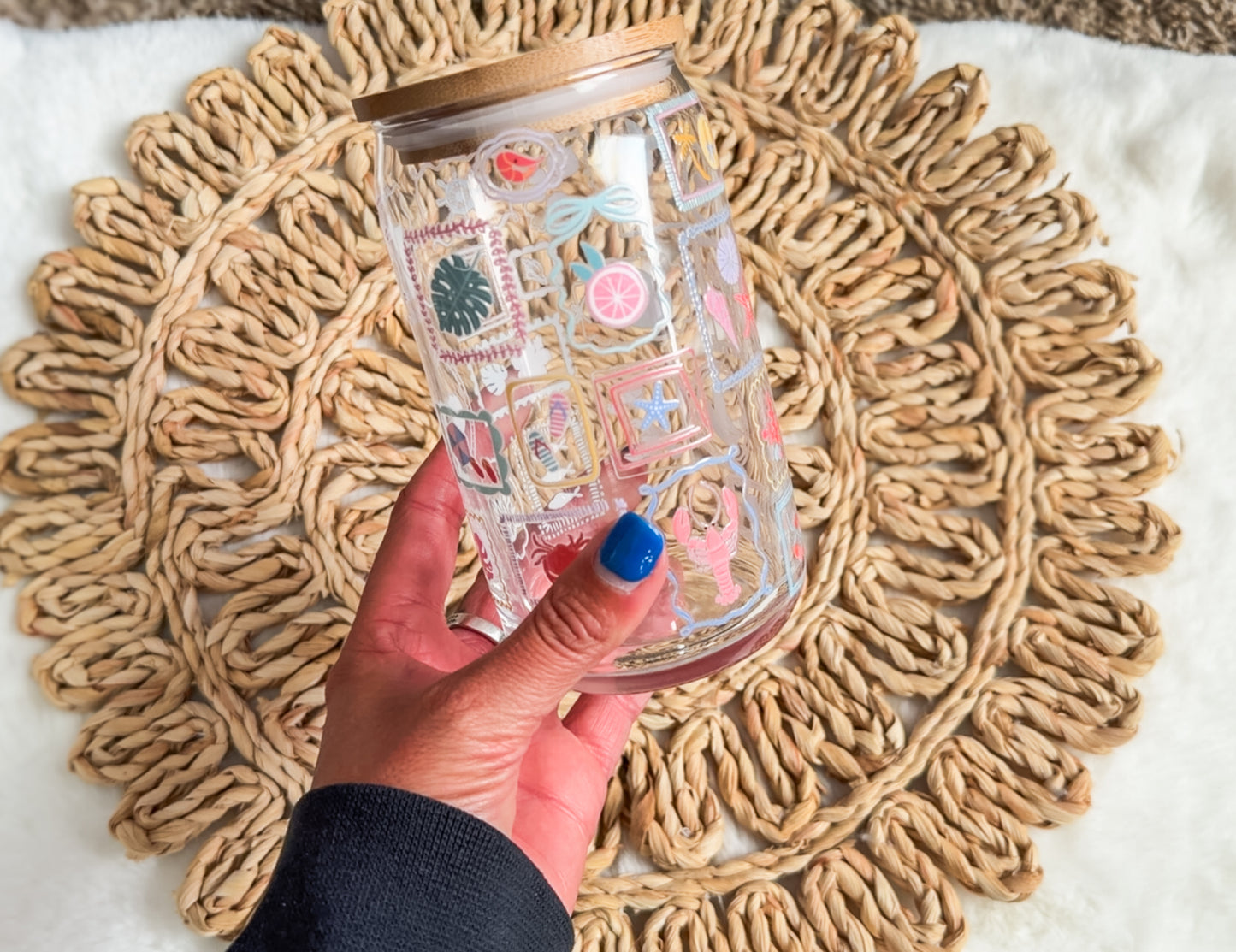 Coastal Postcards Glass Can 🌊🐚📬