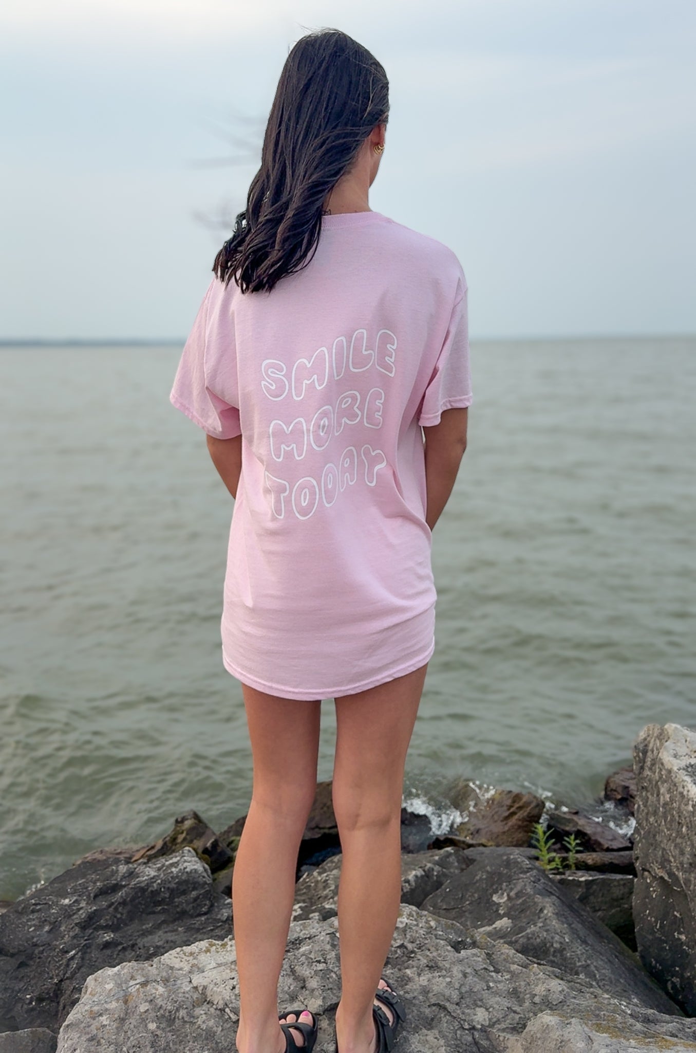 Smile More Today Pink Tee- White