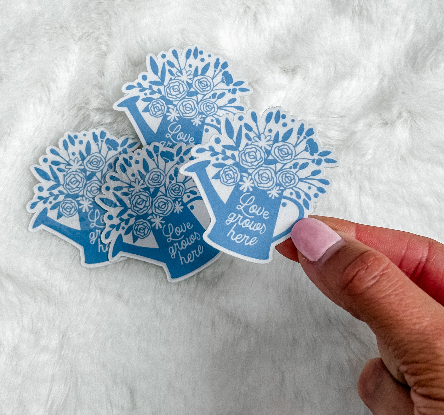 Love Grows Here Floral Watering Can Sticker