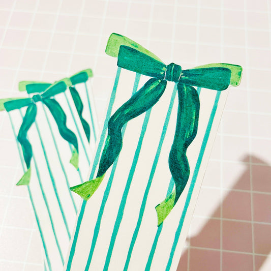 Bookmark Green Bow and Stripes