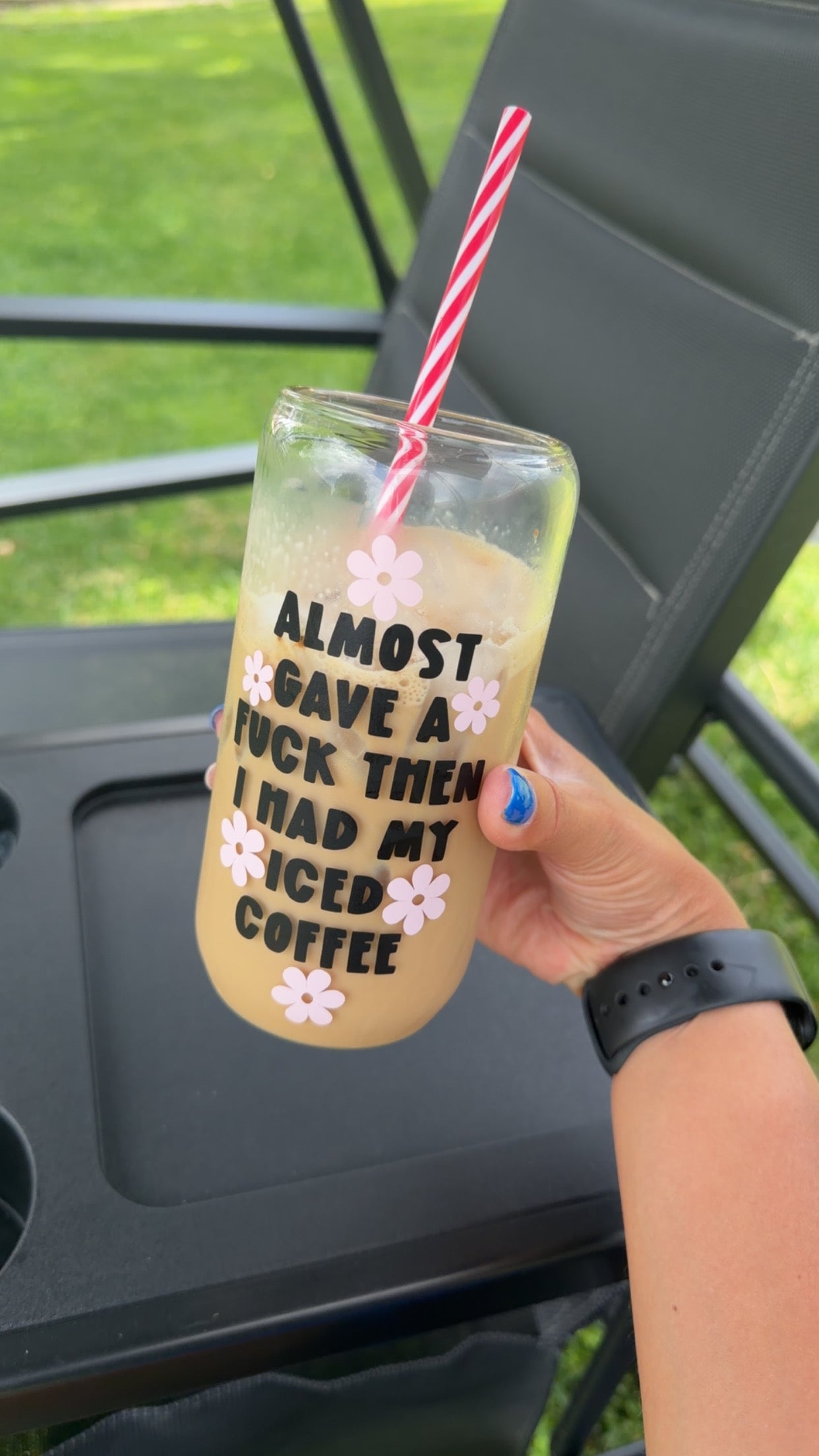 Almost Gave A... Glass Cup With Lid & Straw