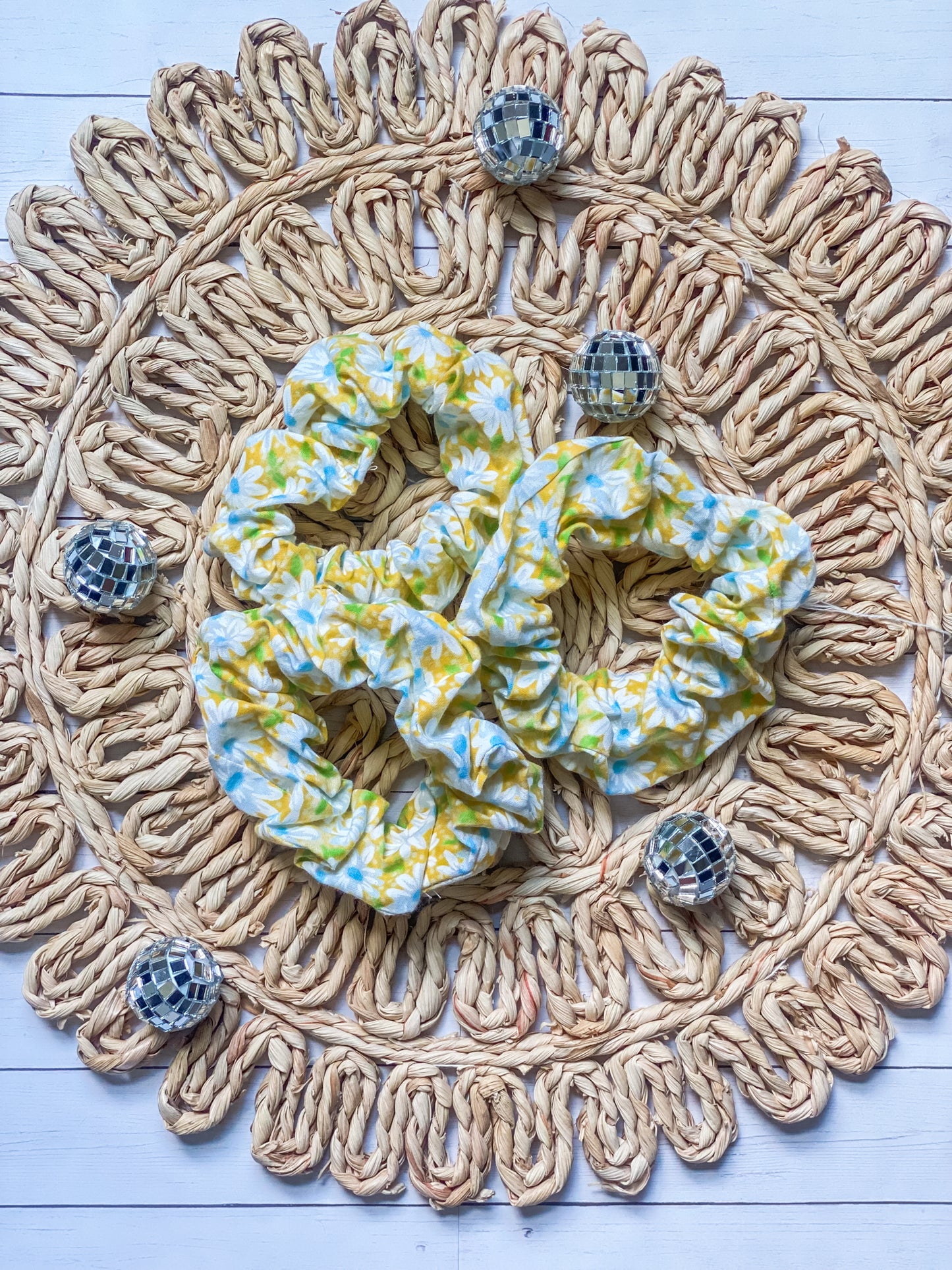 Yellow and White Flower Scrunchie