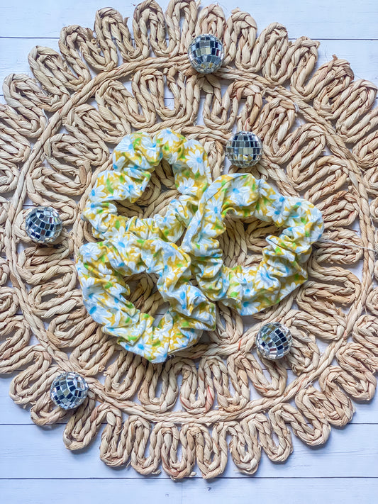 Yellow and White Flower Scrunchie