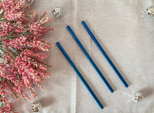 Blue Straight Stainless Steel Reusable Straw