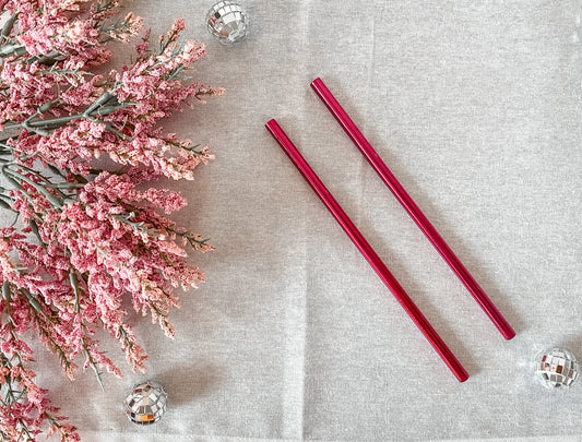 Pink Straight Stainless Steel Reusable Straw