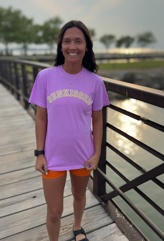 Sunkissed  Neon Violet comfort color tee- Yellow Puff Vinyl
