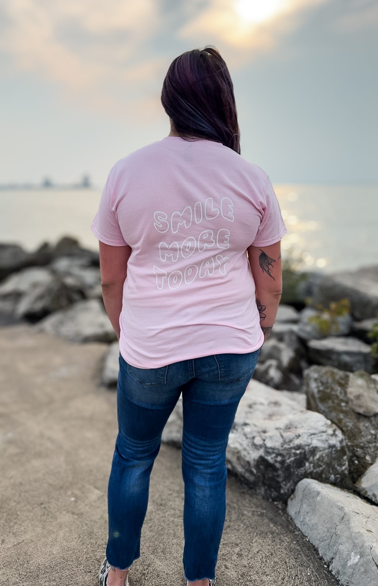 Smile More Today Pink Tee- White