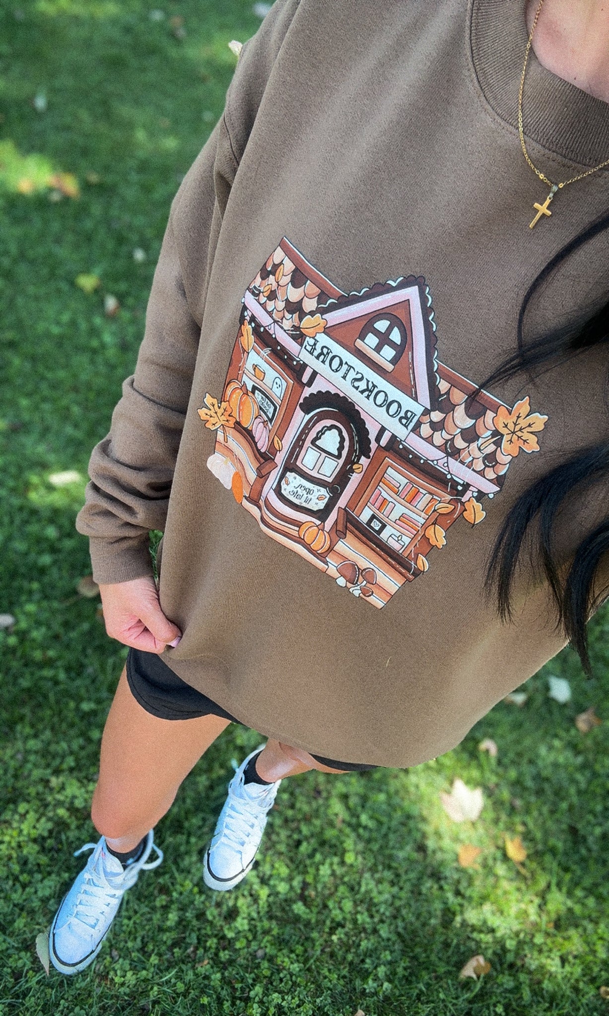 Cozy Bookstore Brown Crewneck