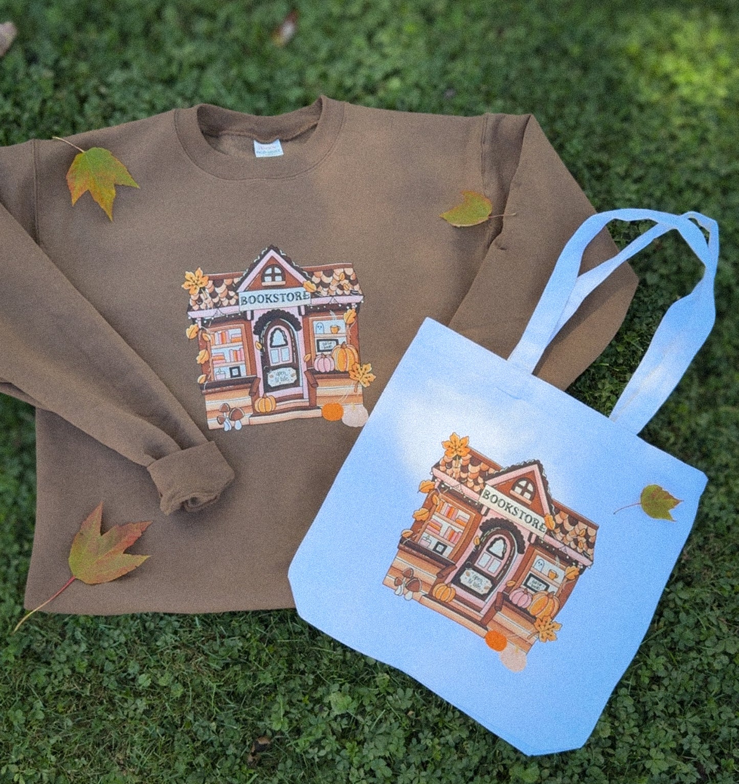 Cozy Bookstore Brown Crewneck