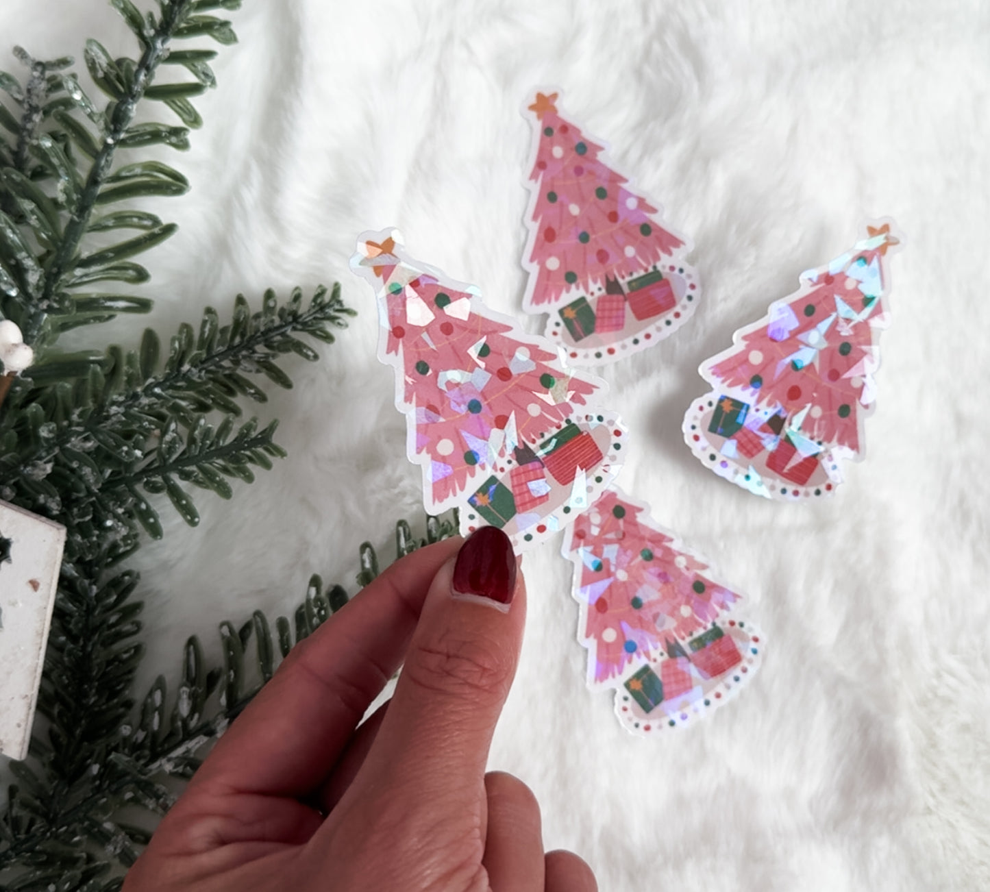 Merry & Pink Christmas Tree Sticker