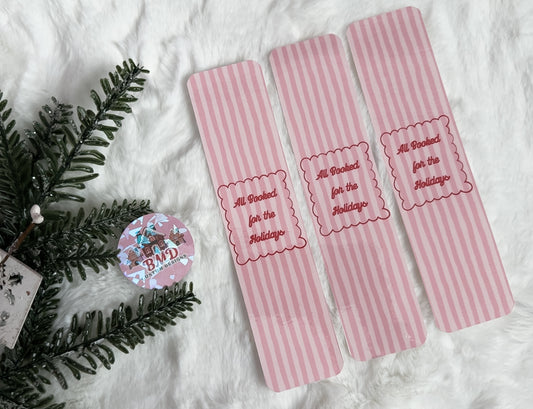 All Booked for the Holidays Pink & Red Stripped Bookmark