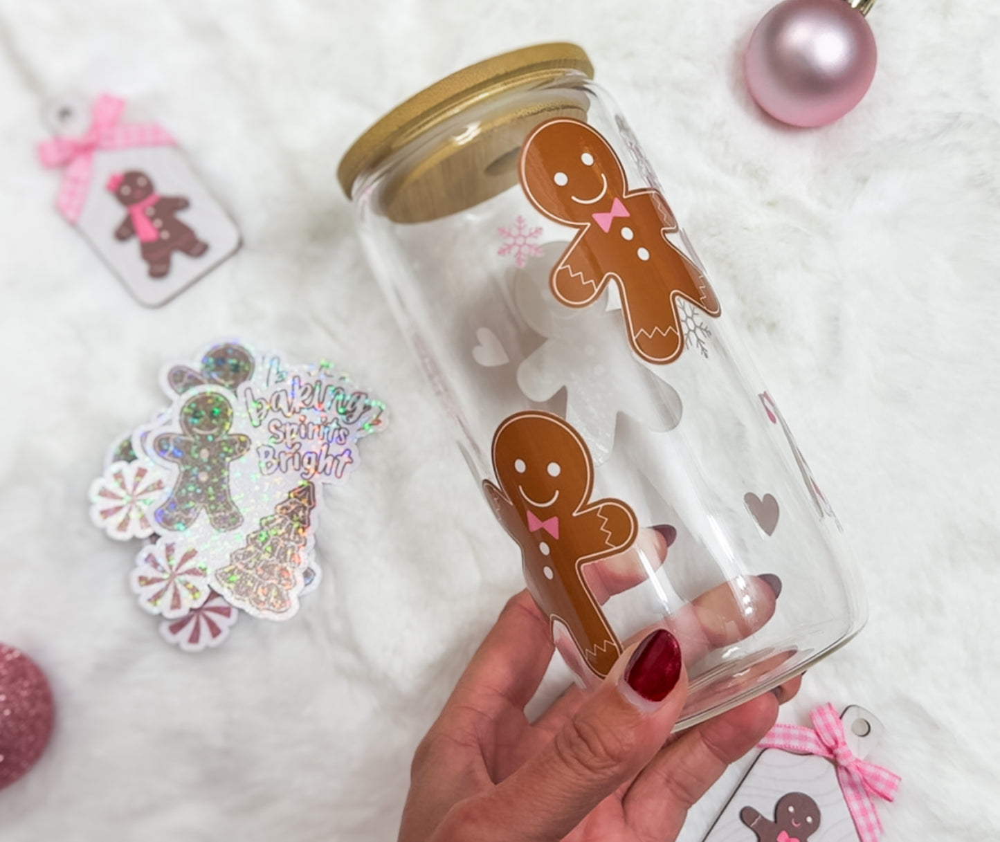 Gingerbread Snowflake Glass Cup