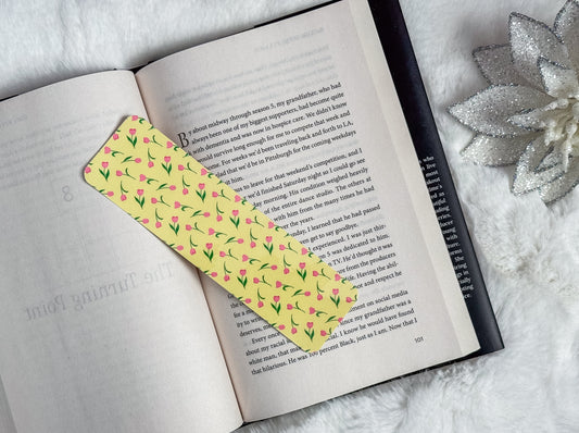 Pink Tulip Laminated Bookmark 🌷💛