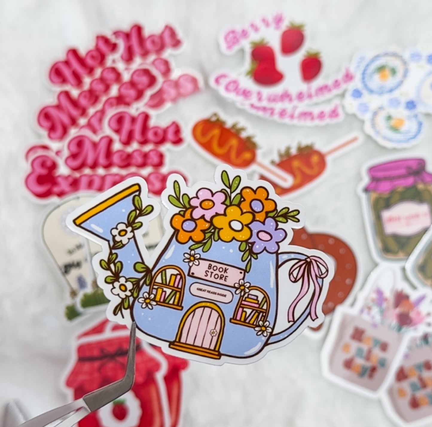 Whimsical Watering Can Bookstore Sticker