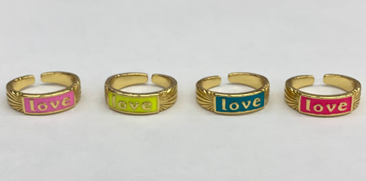 Gold Enamel Love Adjustable Ring