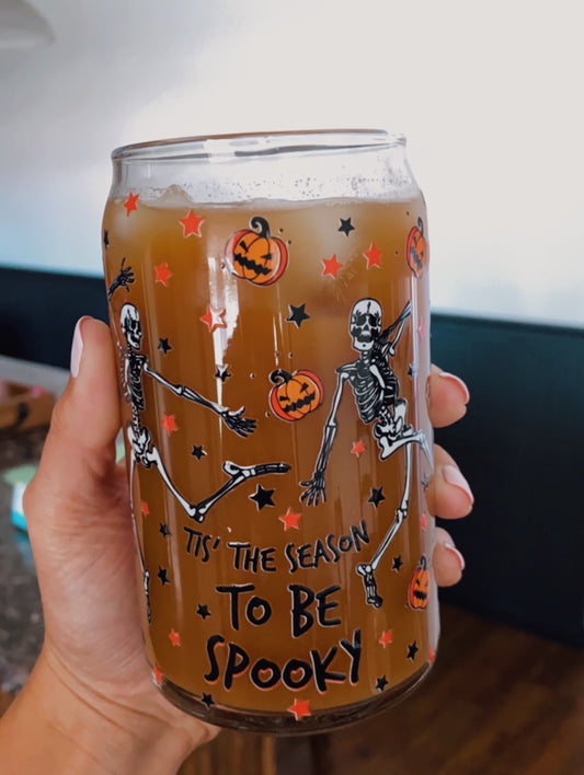 Tis The Season to Be Spooky Glass Can Cup