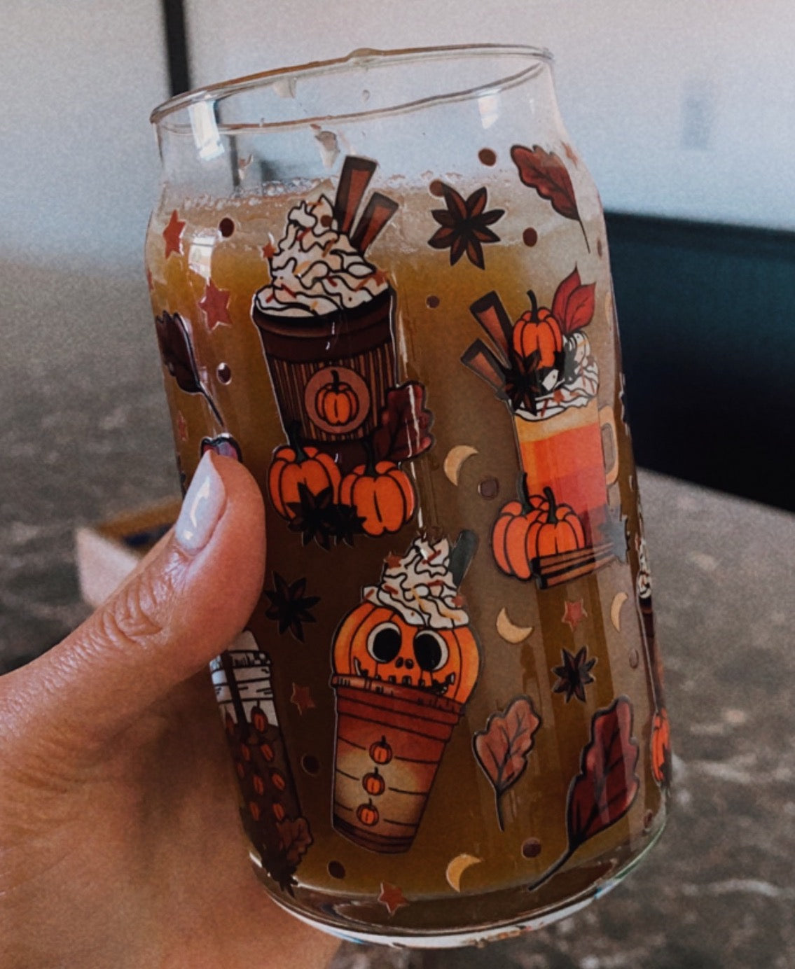 Fall Iced Coffee Glass Can Cup